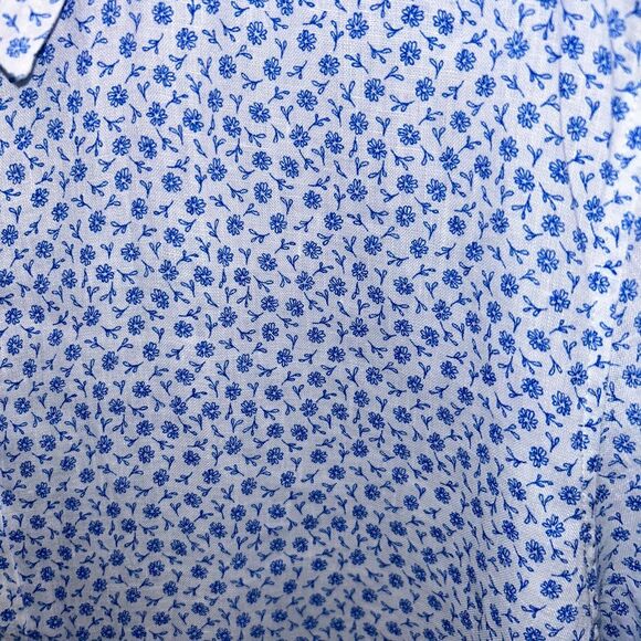 Michael Kors Linen Short Sleeve Button Down Shirt XL Slim Fit Blue White Floral - Picture 2 of 9